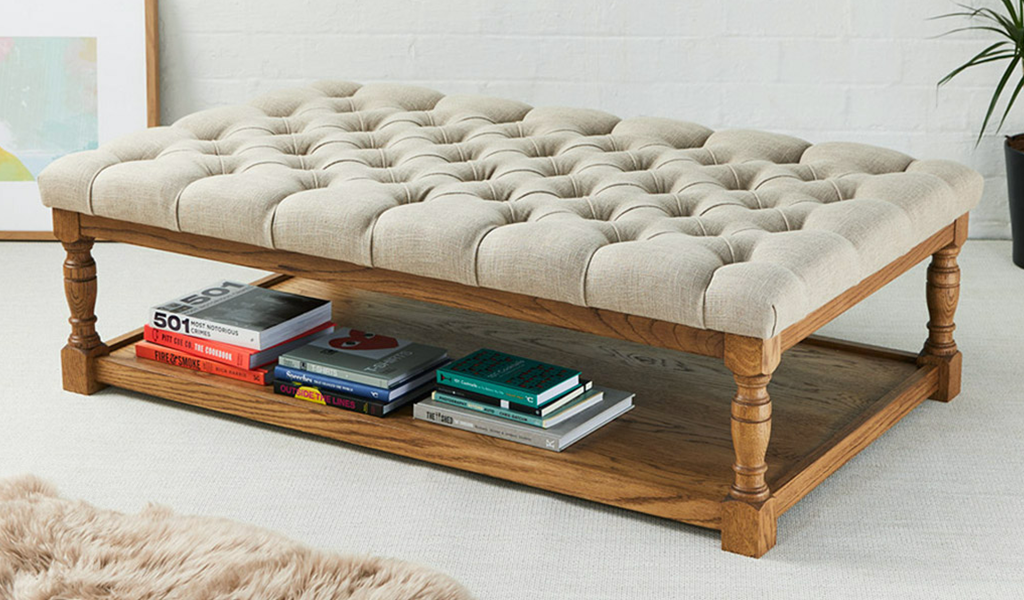 Oak framed coffee table stools