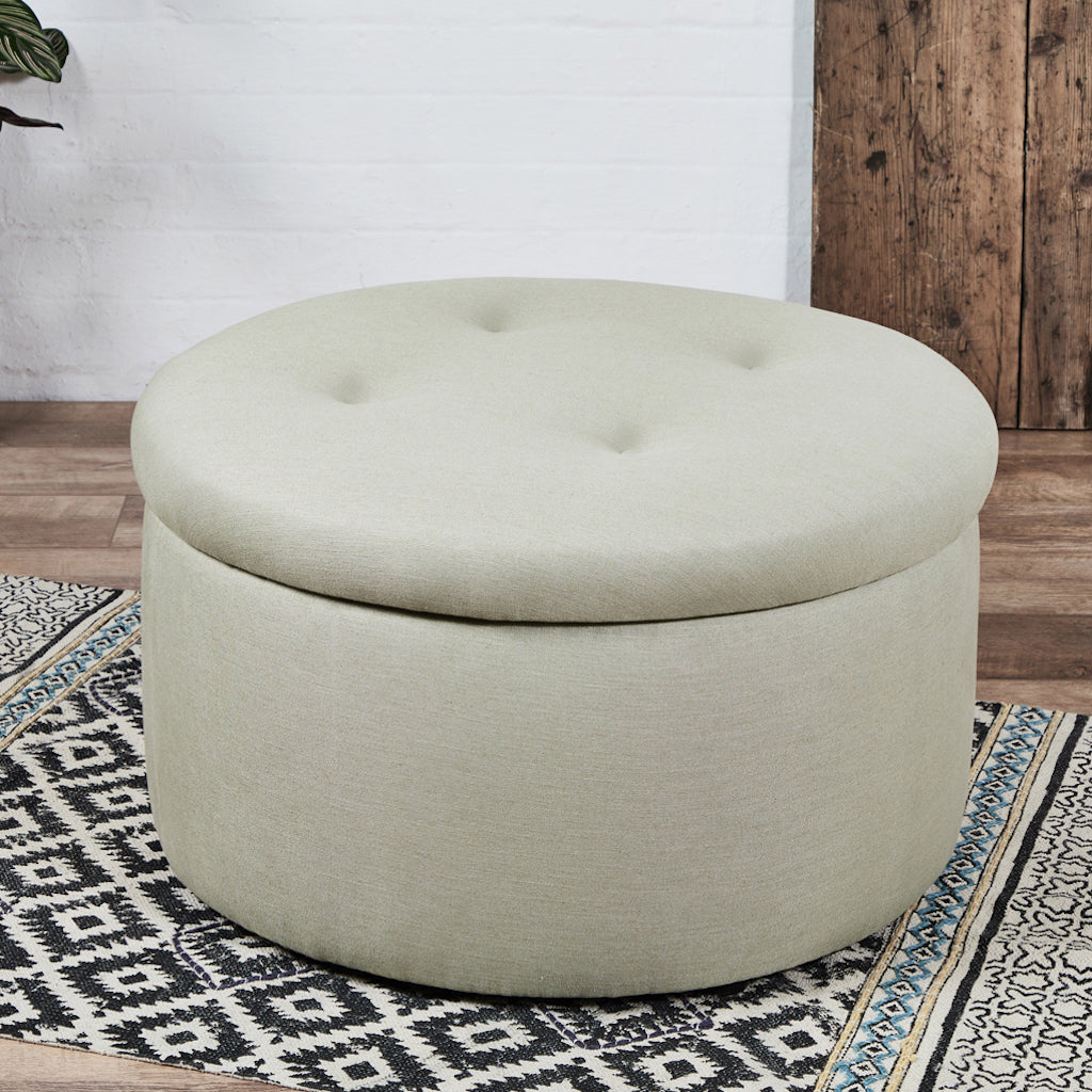 Bespoke Capri Shallow Buttoned : Circular Storage Ottoman