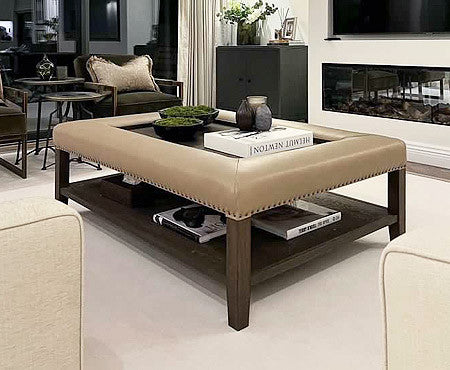 Lincoln Luxe Inset Tray Oak Framed Coffee Table Stool