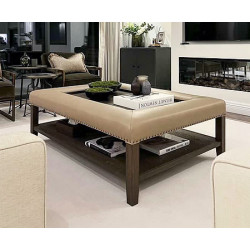 Lincoln Luxe : Inset Tray Oak Framed Coffee Table Stool