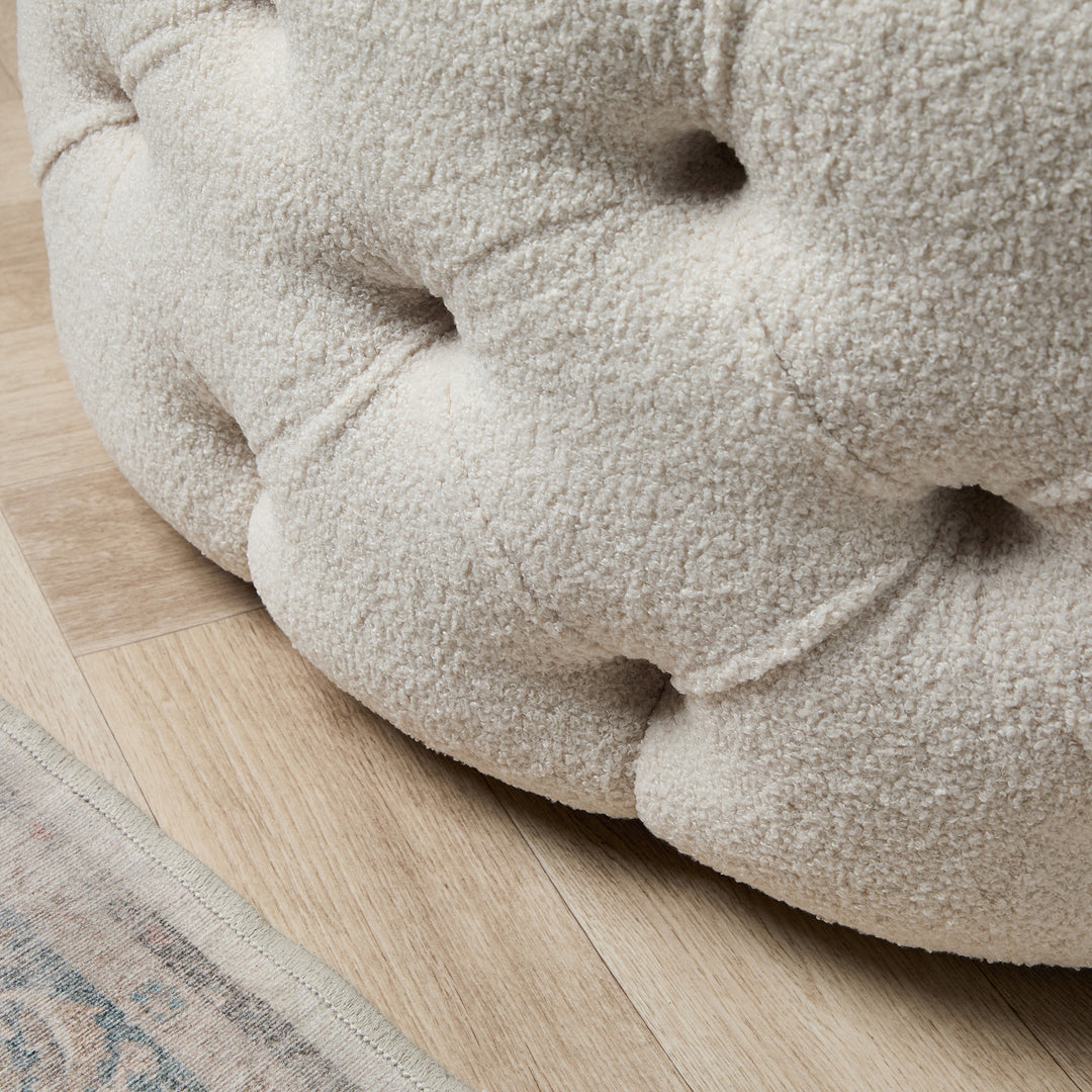 Brixton Buttoned Circular Ottoman (Boho Ivory) 102cm Diam