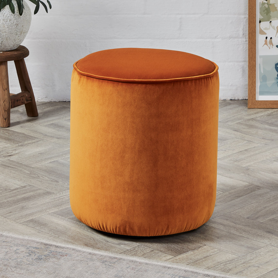 Wood Stool Burnt Orange Velvet Stool Home Square Piece Velvet