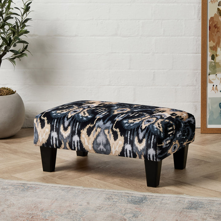 Richmond Small Footstool (Linwood Bukhara Graphite) 61 x 41cm