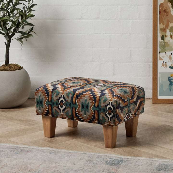 Richmond Small Footstool (Exmouth Nautical kilim) 46 x 33cm