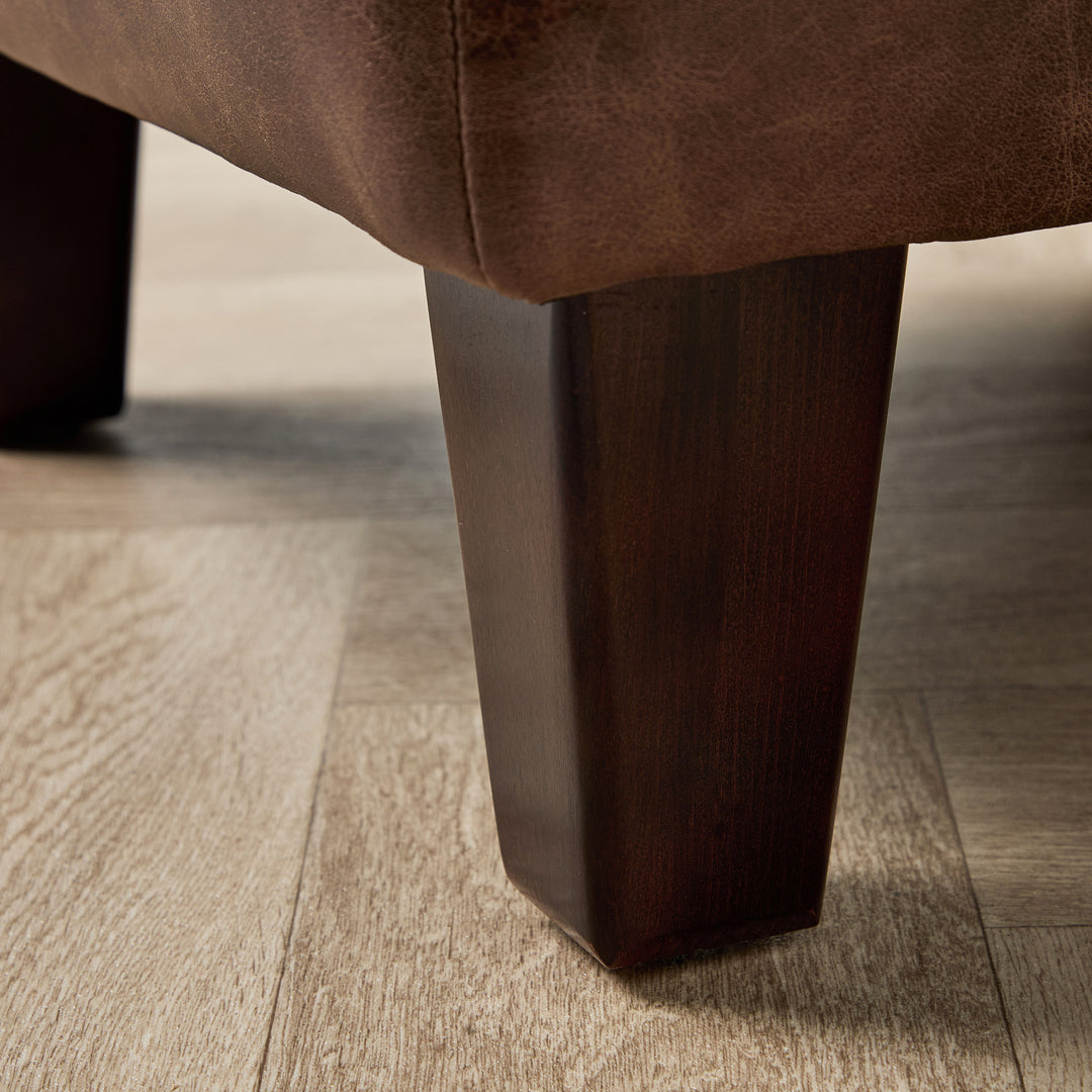 Edward Small Footstool (Selvaggio Dark Brown leather) 46 x 46cm