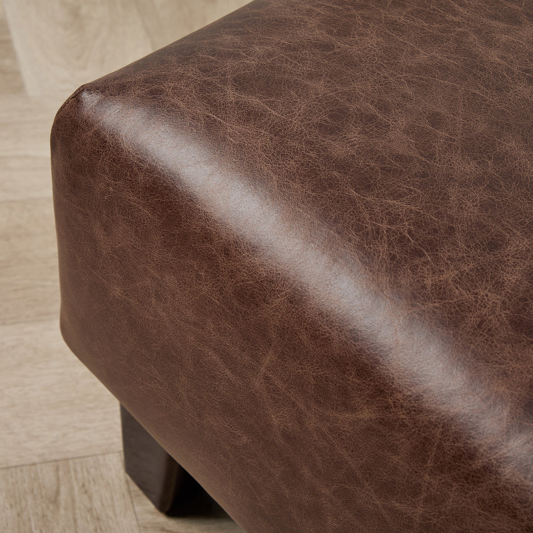 Edward Small Footstool (Selvaggio Dark Brown leather) 46 x 46cm