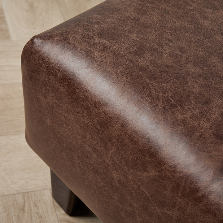 Edward Small Footstool (Selvaggio Dark Brown leather) 46 x 46cm