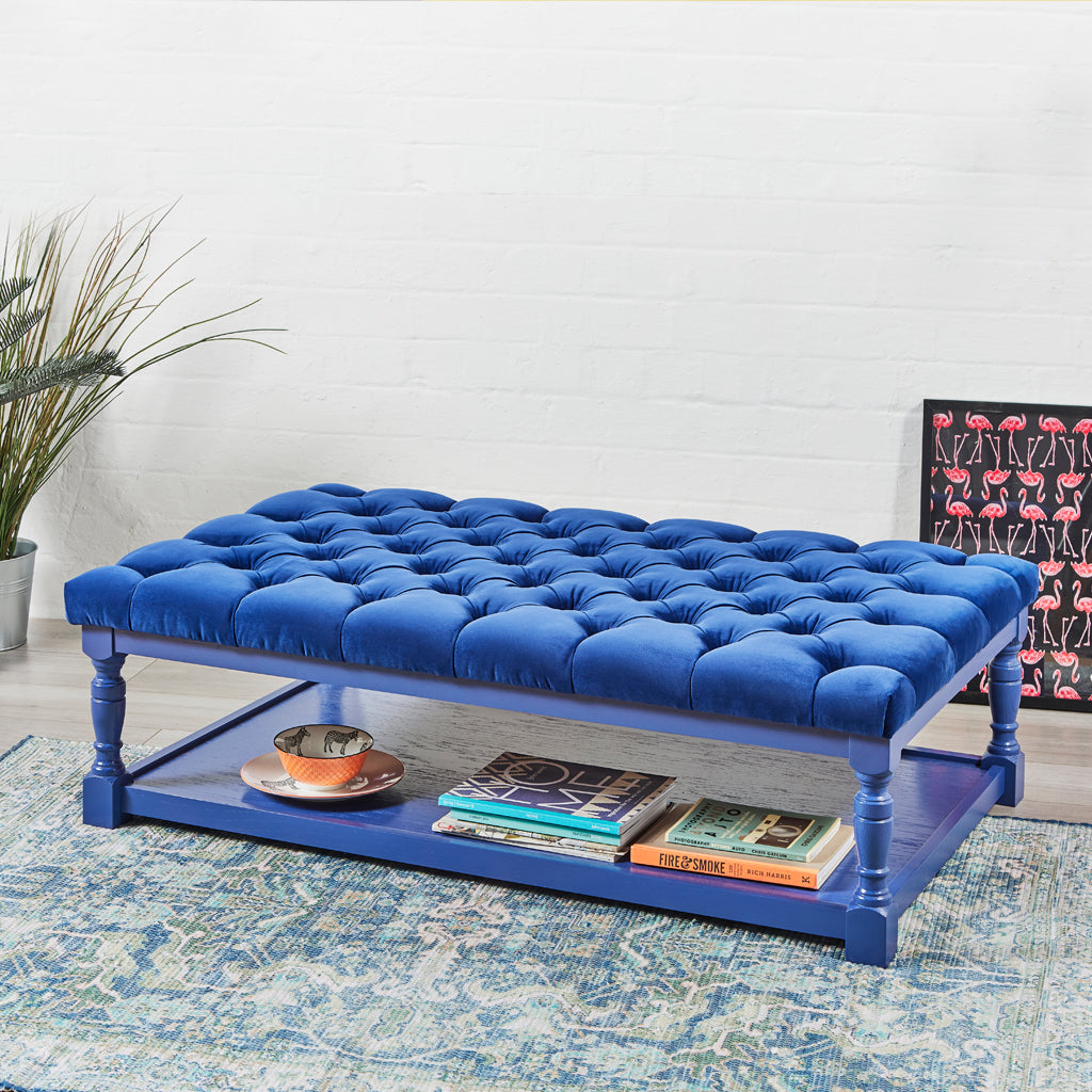 Bespoke Hamilton Deep Buttoned : Rectangular Oak Framed Coffee Table Stool