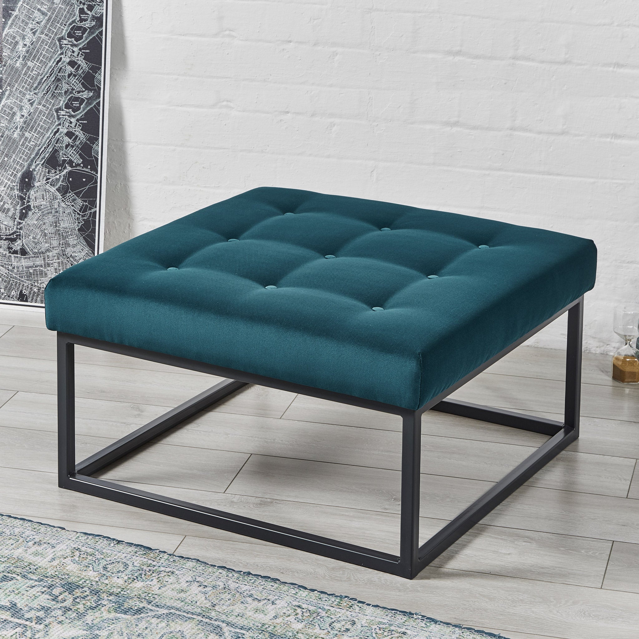 Suppliers Of Stuttgart Shallow Buttoned : Square Metal Ottoman