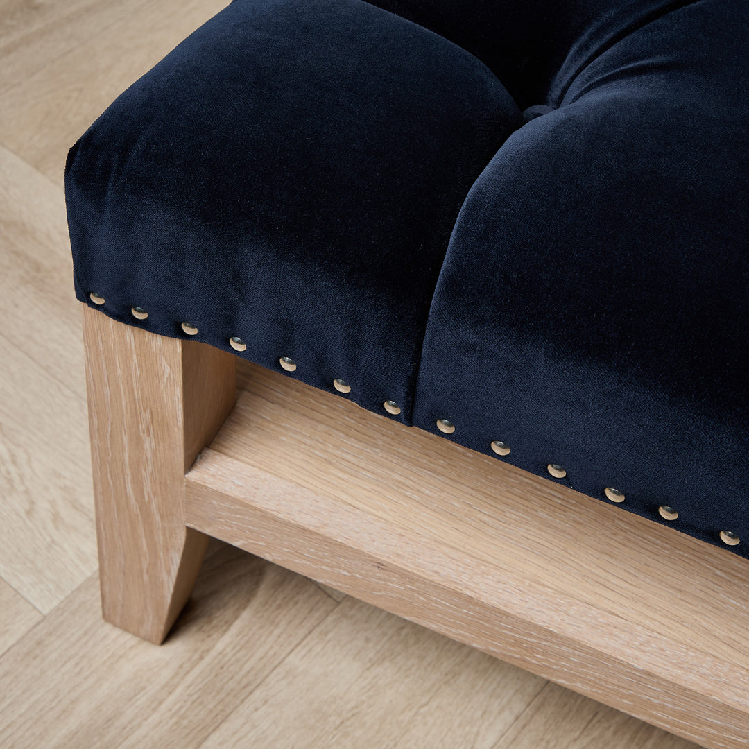 Deep Buttoned Oak Framed Ottoman (Linwood Omega Navy) 135 x 62cm