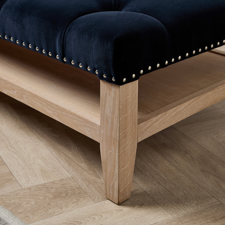 Deep Buttoned Oak Framed Ottoman (Linwood Omega Navy) 135 x 62cm