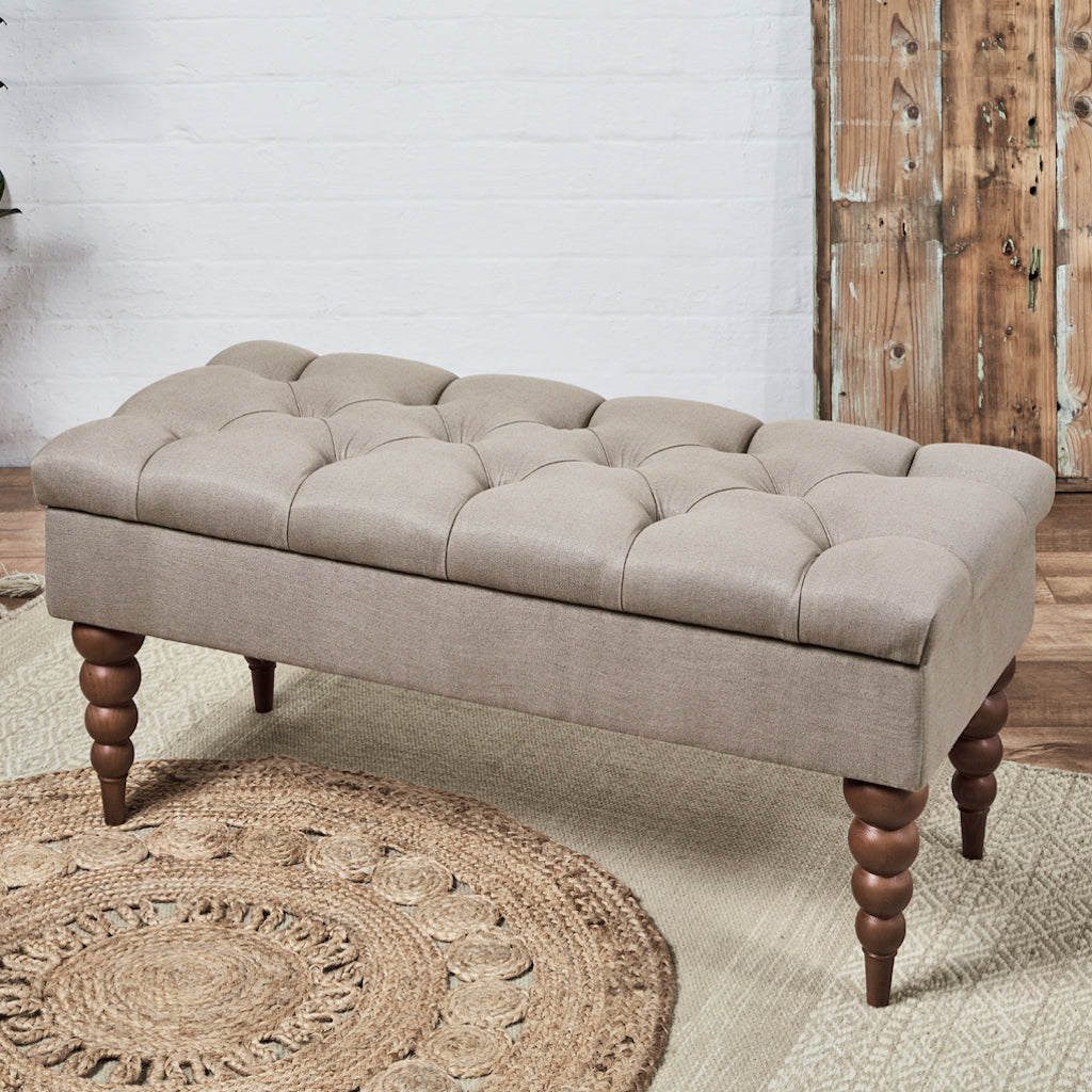 Buttoned Patterned Stool Seville Deep Buttoned : Deep Buttoned Bench Stool – Footstools & More