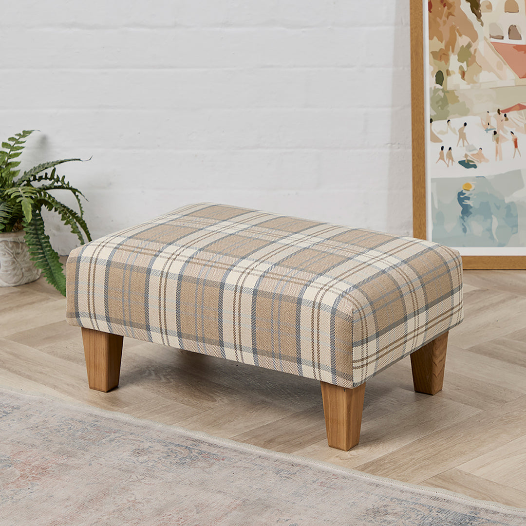 Richmond Small Footstool (Latte Plaid) 61 x 41cm