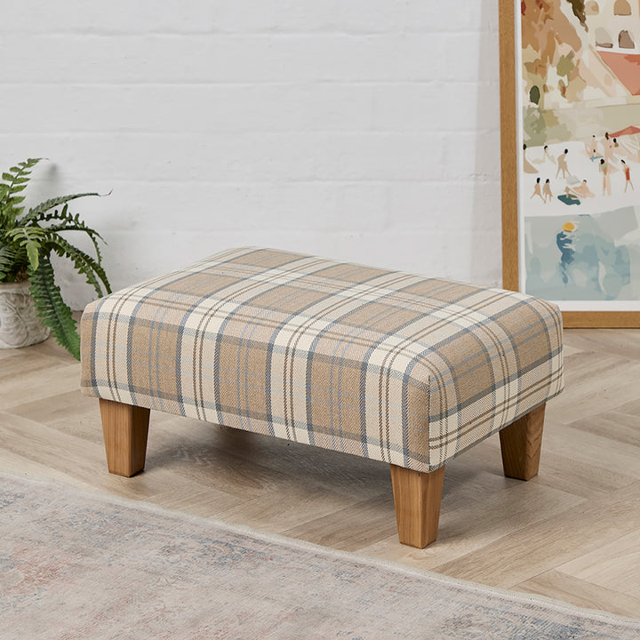 Richmond Small Footstool (Latte Plaid) 61 x 41cm