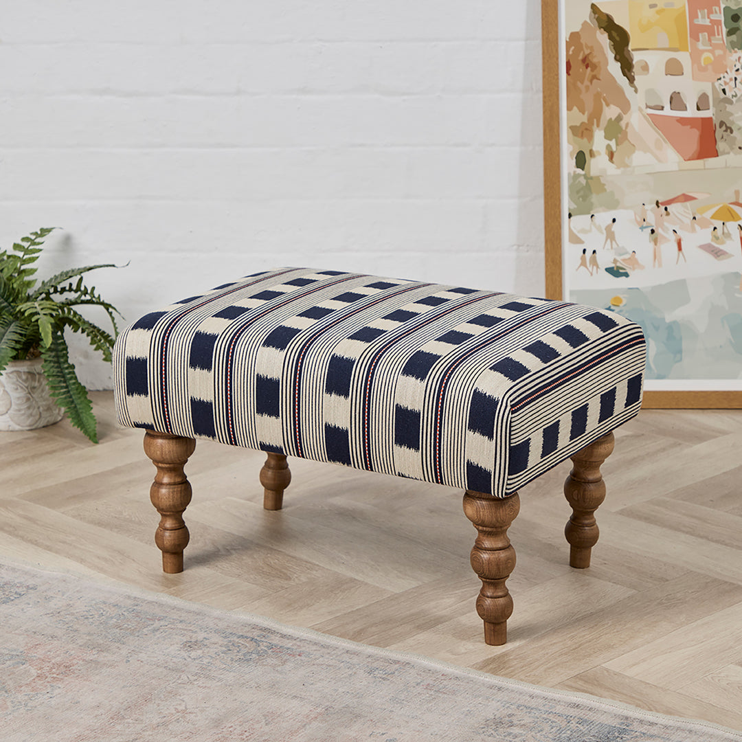 Richmond Small Footstool (Christopher Farr Lost & Found Navy) 61 x 41cm
